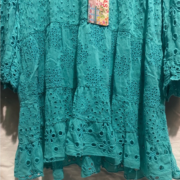 Johnny Was Turquoise Eyelet Blouse - Picture 5 of 16